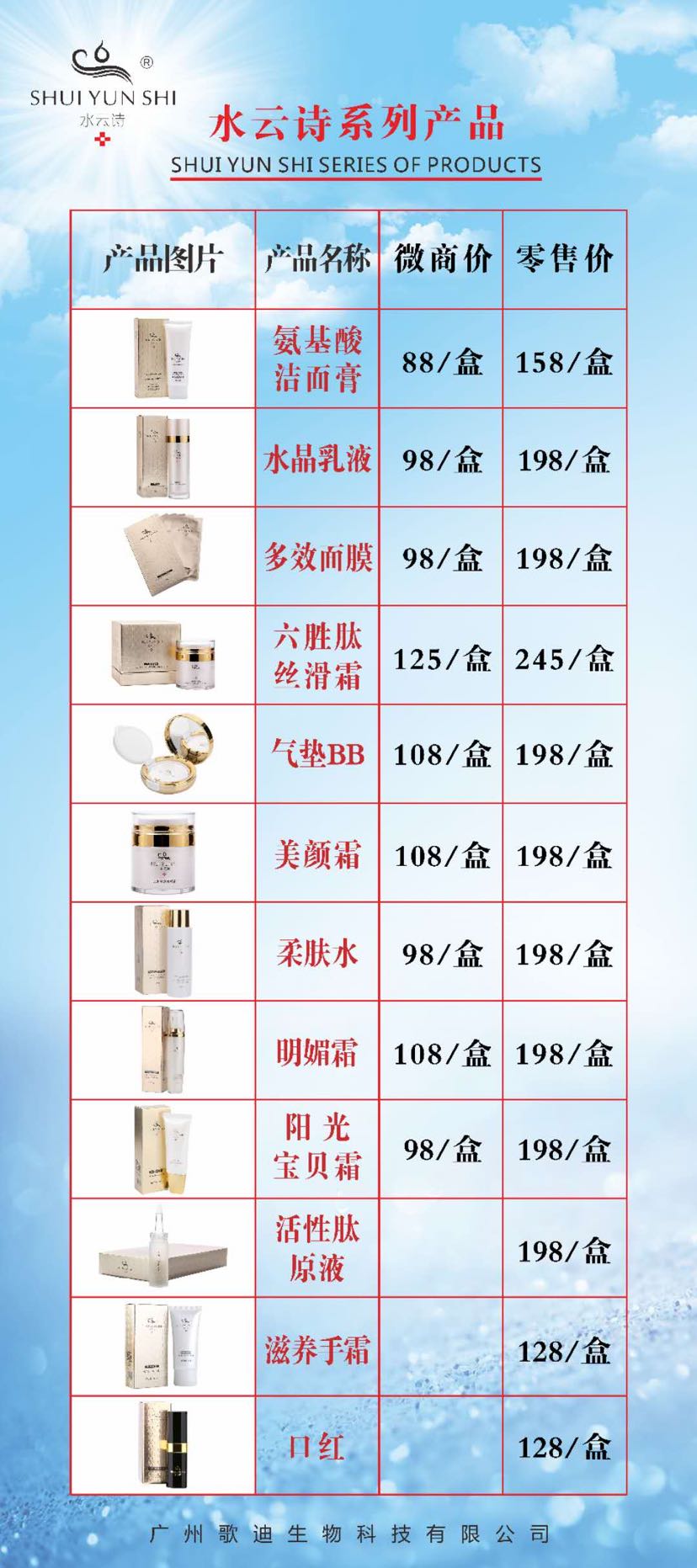 广州歌迪～水云诗护肤品～贵族符号日用品招代理价加盟