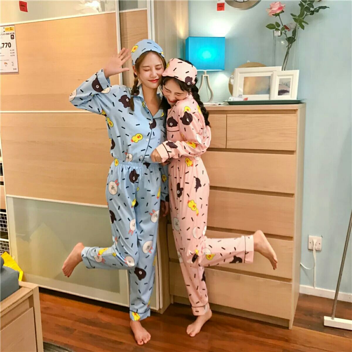 韩版秋季时尚小清新可爱卡通长袖睡衣套装 休闲家居服两件套女