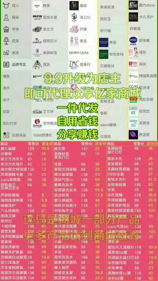 只要9块9就可以代理商城5千多款商品，低价正品